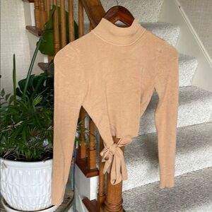 Hazel Moon Tan Turtleneck Sweater with Open Tie Detail At Back